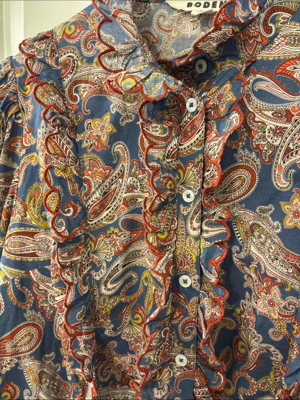 Boden Paisley Ruffle-Front Button Down Blouse - Picture 4 of 4
